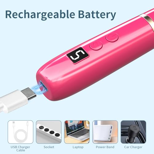Cordless Electric Nail Drill with 360° Ring Light, Portable Nail File Kit for Acrylic, Gel Nails, Portable Home Manicure Kit for Manicure and Pedicure (Rose Red)