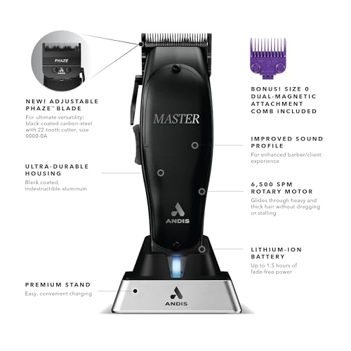 Andis Black Label MLC Professional Master Cordless Hair Trimmer, Adjustable Carbon Steel Blade Hair Clipper for Close Cutting, Black