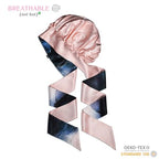 100% Mulberry Silk Bonnet for Sleeping with Ties – Adjustable 19 Momme Double-Layer Reversible Hair Wrap – Stay-On Sleep Bonnet for Women, Long Curly Hair, Natural Hair Care, Real Silk Night Cap – Handmade in USA (Blue and Blush)