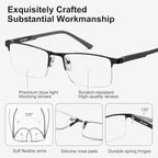 EYECEDAR 5 Pack Premium Blue Light Blocking Reading Glasses Men Metal Half Frame Spring Hinges Computer Readers for Men and Women 1.75