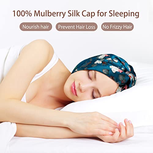 OLESILK Silk Bonnet for Sleeping Women: 100% Mulberry 22 Momme Silk, Adjustable Fit for Night Hair Care, No Frizz for Curls, Royalblue