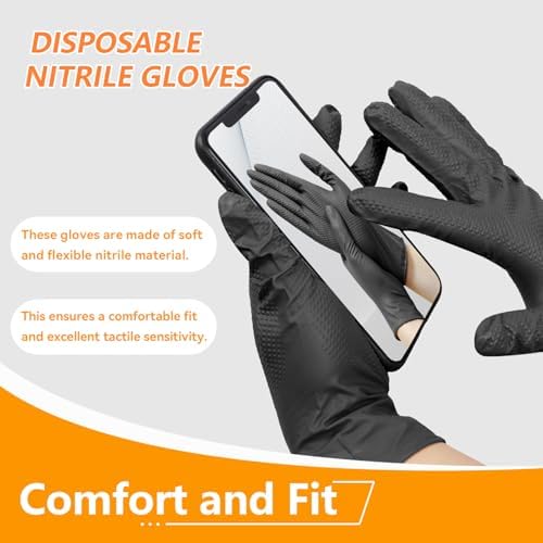 8 Mil Nitrile Gloves, Disposable Powder & Latex Free Heavy Duty Industrial Gloves Raised Diamond Texture for Mechanic