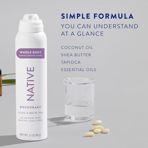 Native Whole Body Deodorant Spray Contains Naturally Derived Ingredients, Deodorant for Women & Men | 72 Hour Odor Protection, Aluminum Free with Coconut Oil and Shea Butter | Lilac & White Tea