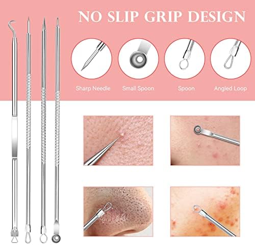 Blackhead Remover Set 8 Pcs Stainless Steel Whitehead Blemish Removal Tool with Portable Metal Case