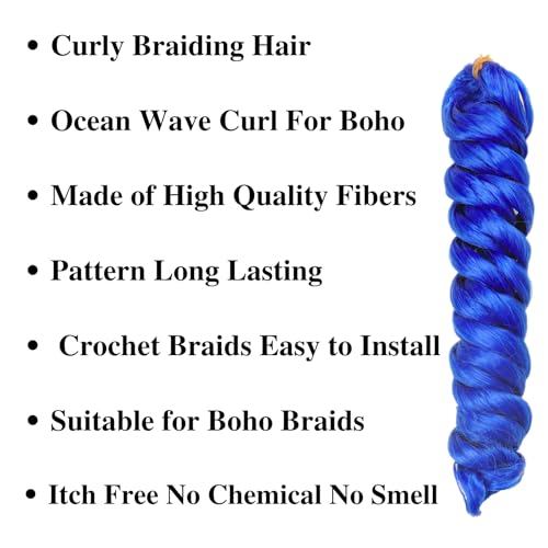 Blue Curly Braiding Hair Crochet Braids for Black Women Ocean Wave Braids Hair Extensions for Boho Braids Hypoallergenic Itch Free