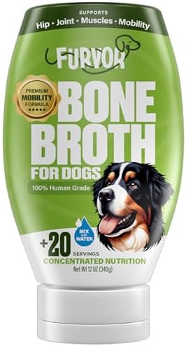 Mobility Support Beef Bone Broth for Dogs | Hip & Joint Support for Dogs | Glucosamine & Amino Acid Boosted | Human Grade Ingredients | Just add Water | Made in USA, 12 oz