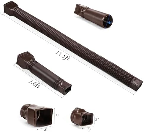 11.5ft Long Gutter Downspout Extensions Flexible, Drain Downspout Extender, Down Spout Drain Extender, Gutter Connector Rainwater Drainage, Extendable from 2.6ft to 11.5ft(Brown)