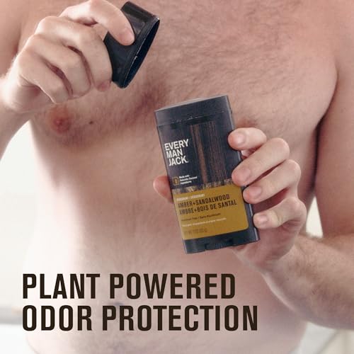 Every Man Jack Amber + Sandalwood Men’s Deodorant - Stay Fresh with Aluminum Free Deodorant For all Skin Types - Odor Crushing, Long Lasting, with Naturally Derived Ingredients - 3oz (4 Pack)