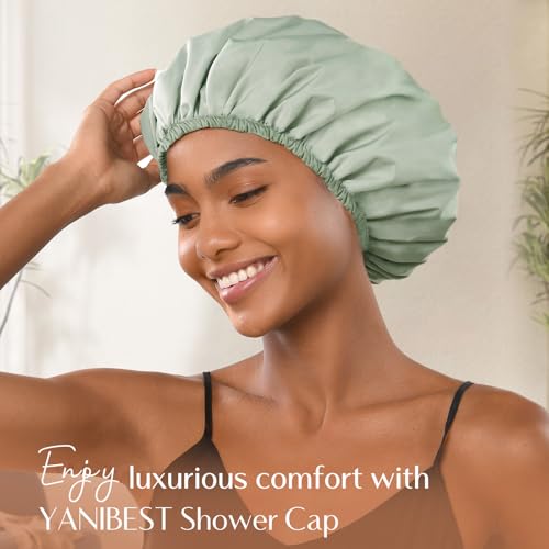 Yanibest Luxury Waterproof Shower Cap for Women, Reusable Double Layer Shower Cap, Non-Slip Shower Cap for Most Hair Types, One Size