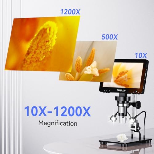 TOMLOV DM9 Pro Digital Microscope: 16MP 7" 1200X HD IPS HDMI Coin Microscope Magnifier for Full Coin View with Screen, 1080P LCD Soldering Microscopes for Adults with 10 LED Lights, PC/TV View, 32GB