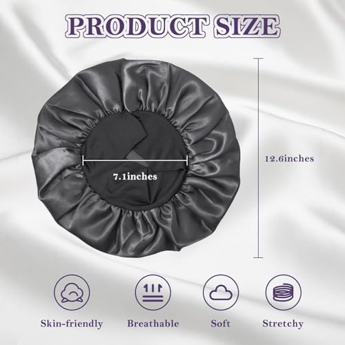 KEPUWAY 10 Pcs Bonnet, Superior Satin Bonnet with Elastic Wide Band, Silk Hair Bonnet for Sleeping Women Men curly Dreadlock Braid Hair