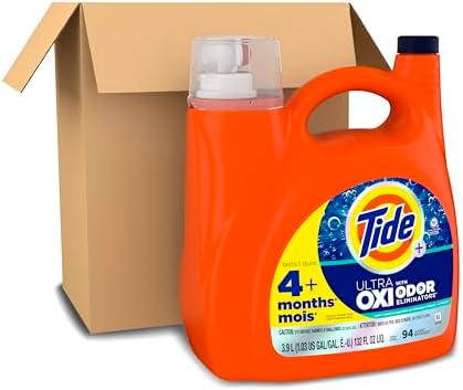 Tide Ultra OXI with Odor Eliminators Liquid Laundry Detergent Soap, HE Compatible, 94 Loads, 132 fl oz, Tide Laundry Detergent, Liquid Laundry Detergent (Packaging May Vary)