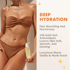 Kopari Golden Aura Body Oil, Toasted Vanilla Post Shower Body Oil with 24k Gold & Hyaluronic Acid. Lightweight Hydrating Formula for Glowing Skin