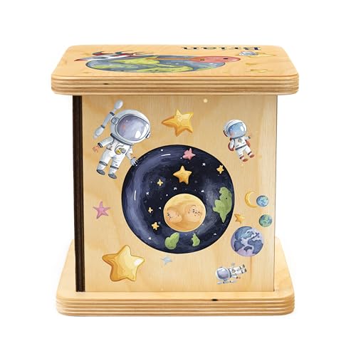 Wooden Piggy Bank for Kids and Adults, Personalized Gift Handmade in USA by BloomOwl, Custom Piggy Bank, Personalized Banks for Kids, Gifts for Baby Boys and Girls (Astronaut)