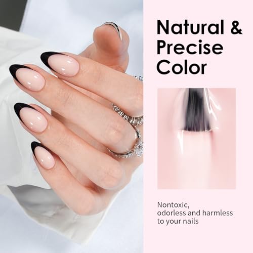 Canvalite French Tip Press On Nails, 30Pcs Short Almond Press on Nails Reusable Acrylic Fake Nails with Glue & Glue Remover Easy to Use Manicure Kit for Women, Black