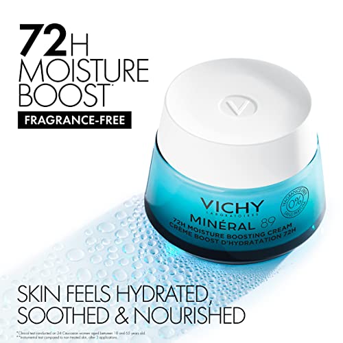 VICHY Mineral 89 Fragrance Free Cream, 72H Moisture Boosting Lightweight Cream, Hydrating Face Moisturizer with Hyaluronic Acid and Niacinamide, Suitable for All Skin Types