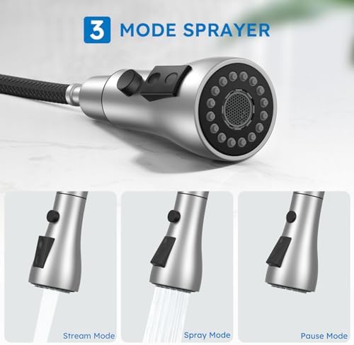 Arofa Kitchen Faucet with Pull Down Sprayer, Brushed Nickel Kitchen Sink Faucet Single Handle Stainless Steel for 1 or 3 Hole Farmhouse Laundry Utility Rv Bar Sinks