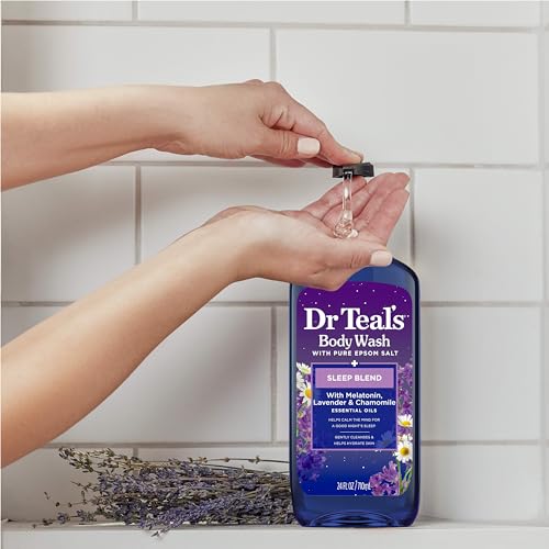 Dr Teal's Body Wash with Pure Epsom Salt, Sleep Blend with Melatonin, Lavender & Chamomile Essential Oils, 24 fl oz (Pack of 4)