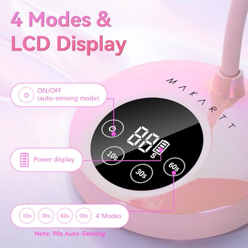 Makartt UV LED Nail Lamp - Mini UV Light for Gel Nails Polish Fast Curing Goosenecks UV Lamp 10W Rechargeable LED Nail Light Nail Dryer with 4 Timers & Auto Sensor Nail Lamp for Salon Home DIY Use