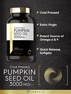 Carlyle Pumpkin Seed Oil | 3000mg | 200 Softgel Capsules | Non-GMO and Gluten Free Formula | Cold Pressed Dietary Supplement