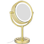 GURUN 8.5 Inch Tabletop LED Lighted Makeup Mirror with 7X Magnification Double Sided Vanity Mirror Plug Power Gold Finish M2208DJ(8.5in,7X)