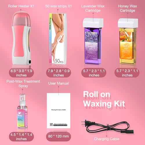 Roll on Wax Kit, Roll on Waxing Kit for hair removal, Waxing Kit for Women, Wax Roller Kit for All Skin Types, Wax Roller Waxing Kit for Men, with 2 Wax Cartridges & 50 Pcs Wax Strips