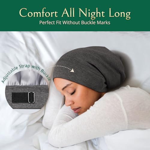 Joyhabit Satin Bonnet for Sleeping, Breathable Cotton Outside and Silky Satin Inside for Women and Men with Adjustable Strap