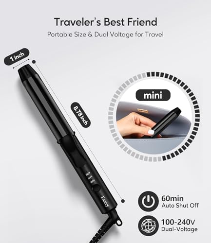 Travel Curling Iron, 1 Inch Mini Curling Iron Travel Size with 3 Adjustable Temp, Ceramic Mini Hair Curler with Keratin&Argan Oil Infuse, Dual Voltage, Includes Storage Bag