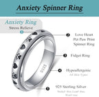 Ladytree Anxiety Relieve Rings 925 Sterling Silver Spinner Fidget Ring Worry Stress Relieving Boredom ADHD Autism Ring Platinum Plated Jewelry Birthday Gifts for Women Men
