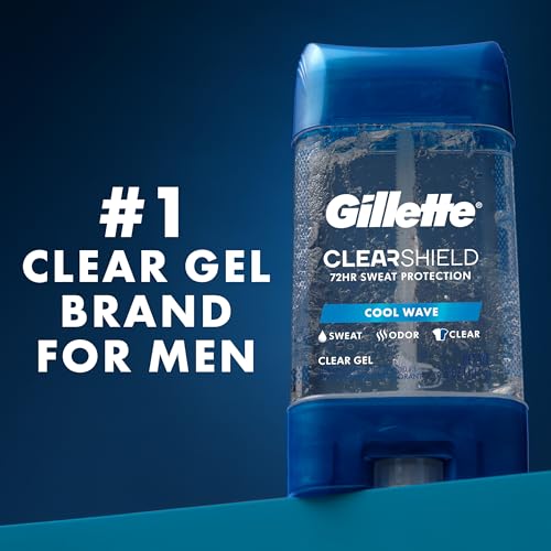 Gillette Antiperspirant and Deodorant for Men, 72hr Sweat & Odor Protection, Long Lasting Freshness, Anti-White Mark Technology, Clear Gel, Cool Wave Scent, 3.8 oz (Pack of 3)