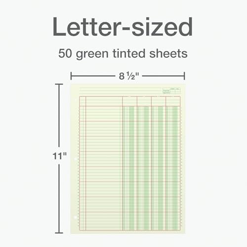 Adams Columnar Analysis Pad, 4 Column Ledger, 8.5" x 11", 100 Pages (50 Sheets), Green, 3 Hole Punch, for Accounting, Bookkeeping & Data (ACP85114)