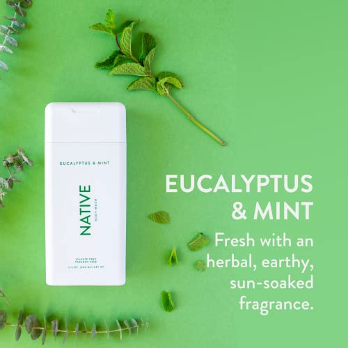 Native Natural Body Wash for Women, Men | Sulfate Free, Paraben Free, Dye Free, with Naturally Derived Clean Ingredients Leaving Skin Soft and Hydrating, Eucalyptus & Mint 18 oz - 2 Pk