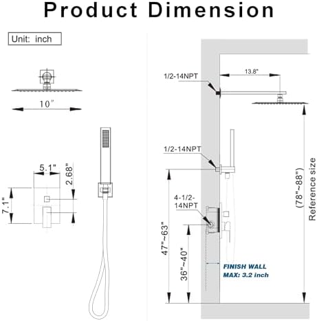 Black Shower System, Shower Faucet Set with 10-Inch Rain Showerhead and Handheld Spray, Wall Mounted High-Pressure Showerhead Combo Set Included Valve and Trim, Matte Black