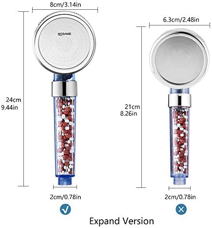 Nosame Shower Head, Filter Filtration High Pressure Water Saving 3 Mode Function Spray Handheld Showerheads 1.6 GPM for Dry Hair & Skin SPA