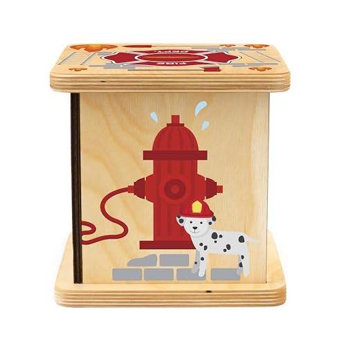 Wooden Piggy Bank for Kids and Adults, Personalized Gift Handmade in USA by BloomOwl, Custom Piggy Bank, Personalized Banks for Kids, Gifts for Baby Boys and Girls (Firefighter)