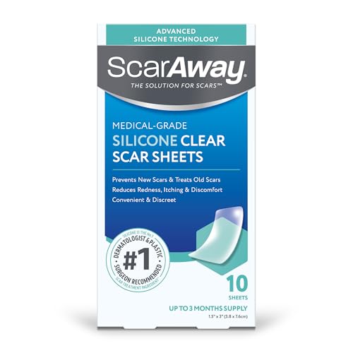 ScarAway Advanced Clear Silicone Scar Sheets, Medical Grade Silicone Strips (1.5" x 3") Scar Treatment and Prevention for Surgical, Burn, Body, Hypertrophic & Keloid Scar Treatment, 10 Clear Sheets