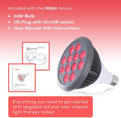 Hooga Red Light Therapy, Red and Near Infrared Wavelengths, Dual Chip 12 LEDs for Skin, Pain Relief, Anti Aging, Muscle Recovery, Performance, Energy. Handheld, Power Cord Included. HG24.