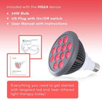 Hooga Red Light Therapy, Red and Near Infrared Wavelengths, Dual Chip 12 LEDs for Skin, Pain Relief, Anti Aging, Muscle Recovery, Performance, Energy. Handheld, Power Cord Included. HG24.