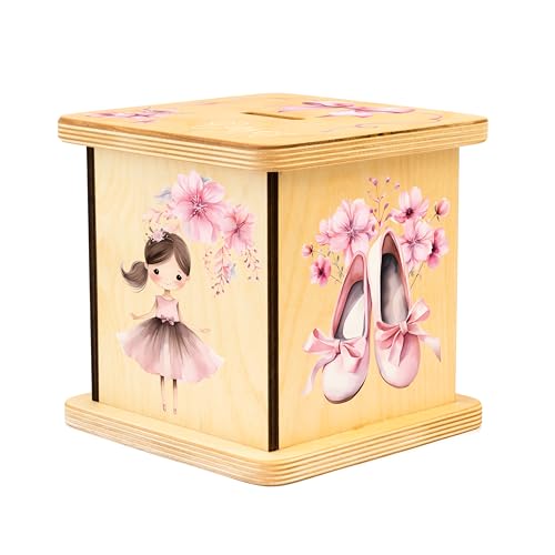 Wooden Piggy Bank for Kids and Adults, Personalized Gift Handmade in USA by BloomOwl, Custom Piggy Bank, Personalized Banks for Kids, Gifts for Baby Boys and Girls (Ballerina)