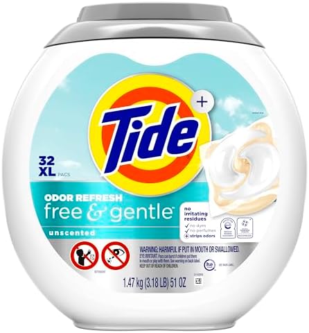 Tide PODS Free and Gentle Odor Refresh Laundry Detergent Pacs, 32 Count, Hypoallergenic Laundry Detergent Pacs