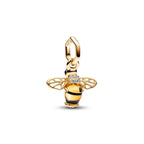 PANDORA Sparkling Bee Dangle Charm - Compatible with PANDORA Me & Moments - Gift for Her - 14k Gold & Enamel with Clear Cubic Zirconia & Crystal - With Gift Box