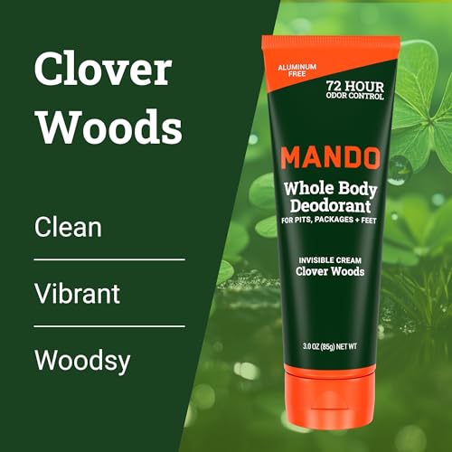 Mando Whole Body Deodorant For Men - Invisible Cream - 72 Hour Odor Control - Aluminum Free, Baking Soda Free, Skin Safe - 3 Ounce Tube (Pack of 2) - Clover Woods