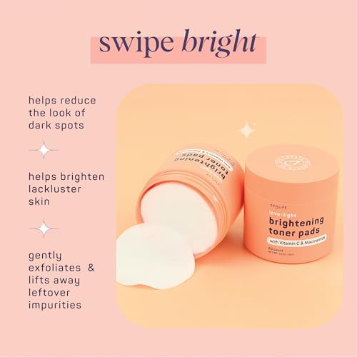 SpaLife Love & Light Radiating Toner Pads – for Uneven Skin Tone, Dark Spots & Discoloration, Clogged Pores, Dullness with Vitamin C, Niacinamide – Toner Pads for Face, Face Pads, Pre-Soaked Pads