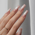 BTArtbox Press On Nails Long - Pink Press On Nails with Ombre Center, Cute Bowknot Design Fake Nails with Nail Glue, Fit Perfectly & Natural Reusable Stick On Nails in 15 Sizes, Bowknot