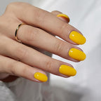 BTArtbox Press On Nails Short - Spring Press on Nails Oval, Yellow Fake Nails with Nail Glue, Natural Reusable Glue On Nails in 16 Sizes Nail Kit, Autumn Sunshine
