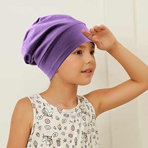 Kids Satin Lined Bonnet Silk Slouchy Beanie for Natural Hair Adjustable Sleep Bonnet Slap Cap for Kids,Child,Toddler,Teens(4-10 Years Old,Lavender Purple)