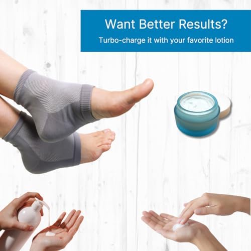 NatraCure Vented Moisturizing Gel Heel Sleeves & Heel Socks for Cracked Heels with Aloe & Shea - Foot Softening Socks for Dry Cracked Feet & Rough Heel Pain Relief Foot Therapy - Gray, L