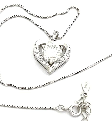 Luxurious 2.2 carat Lab Created Round Brilliant Diamond Solitaire Pendant Necklace for women Silver 18kt White Gold HANDMADE Floating Diamond Jewelry gift (2.8 ct Heart Diamond Solitaire Necklace)