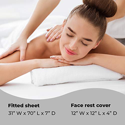 ForPro Professional Collection Waterproof Massage Table Cover, Protective Spa Treatment Sheet Set for Massage Tables, Machine Washable, Includes Massage Fitted Sheet and Face Rest Cover, White