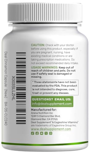 Ceylon Cinnamon with Chromium 1000mcg, 240 Capsules | Active Inner Bark Extract, True Sri Lanka Source | Natural Cinnamon Supplements